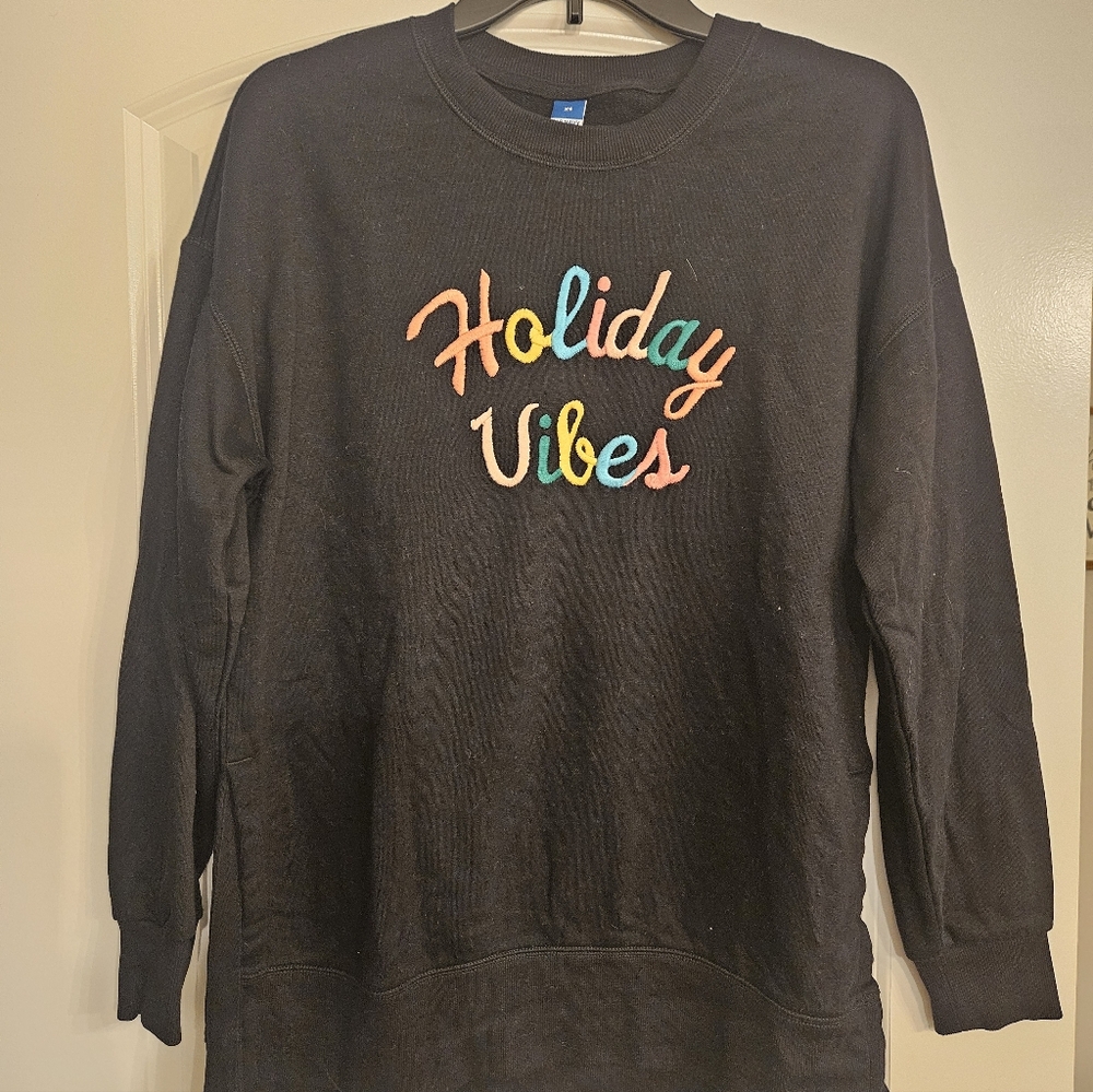 Old Navy Black Sweatshirt with Multicolor Holiday Text